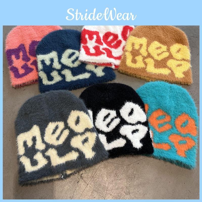 Hat Minimalist Knit Embroidered Letters Meaulp Winter Warmth Earmuff Protection