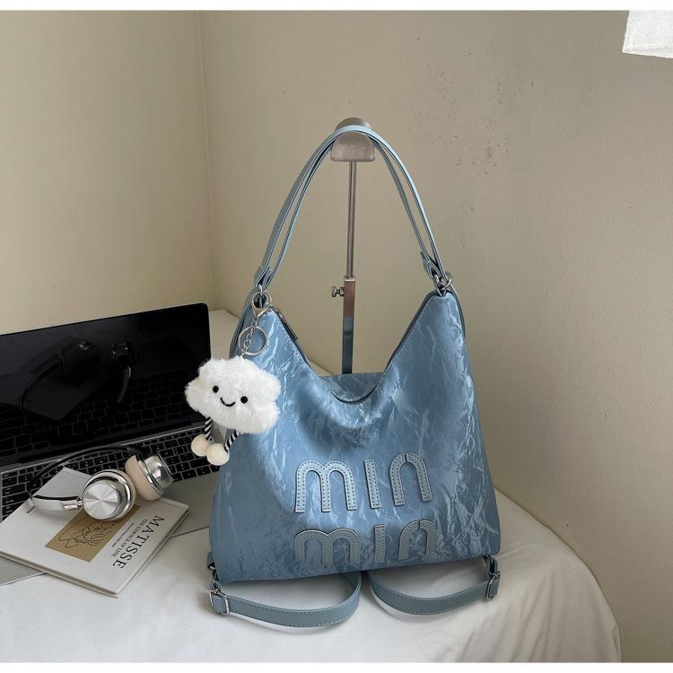 

High sense retro fashion tote backpack women 2025 new simple casual large capacity commuter shoulder messenger bag синий