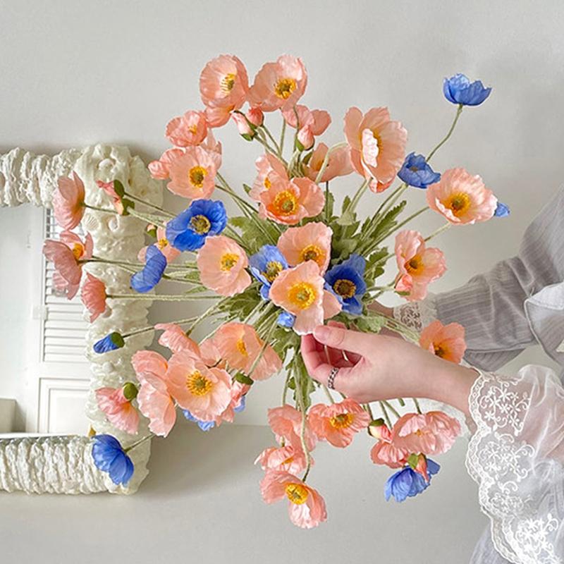 1 Bouquet 4 Heads Artificial Flowers Fake Silk Corn Poppy Flower Wedding Flower Bouquet Home Garden Party Decoration