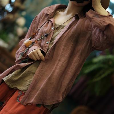 Women Vintage Shirts Tops Spring Button Long Sleeve Blouses Loose Women Irregular Shirts