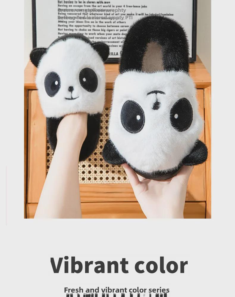 Women's Winter Panda Cotton Heeled Slippers - Cozy, Non-Slip, Plush Velvet for Warmth