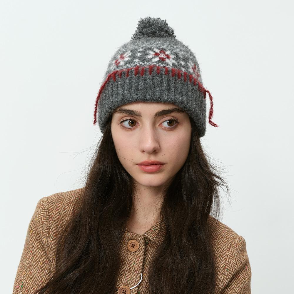 Dimanaf 2025 Winter Autumn Women Fashion Hat Floral Thick Knitted Hat New Lady Warm Thick Grey