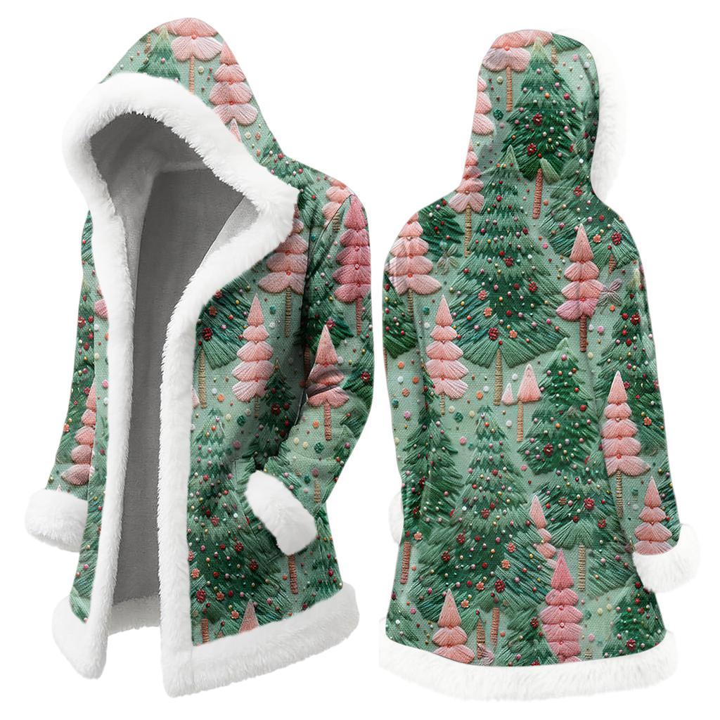 Men's Christmas Long Hooded Cardigan With Pockets Warm Jacket