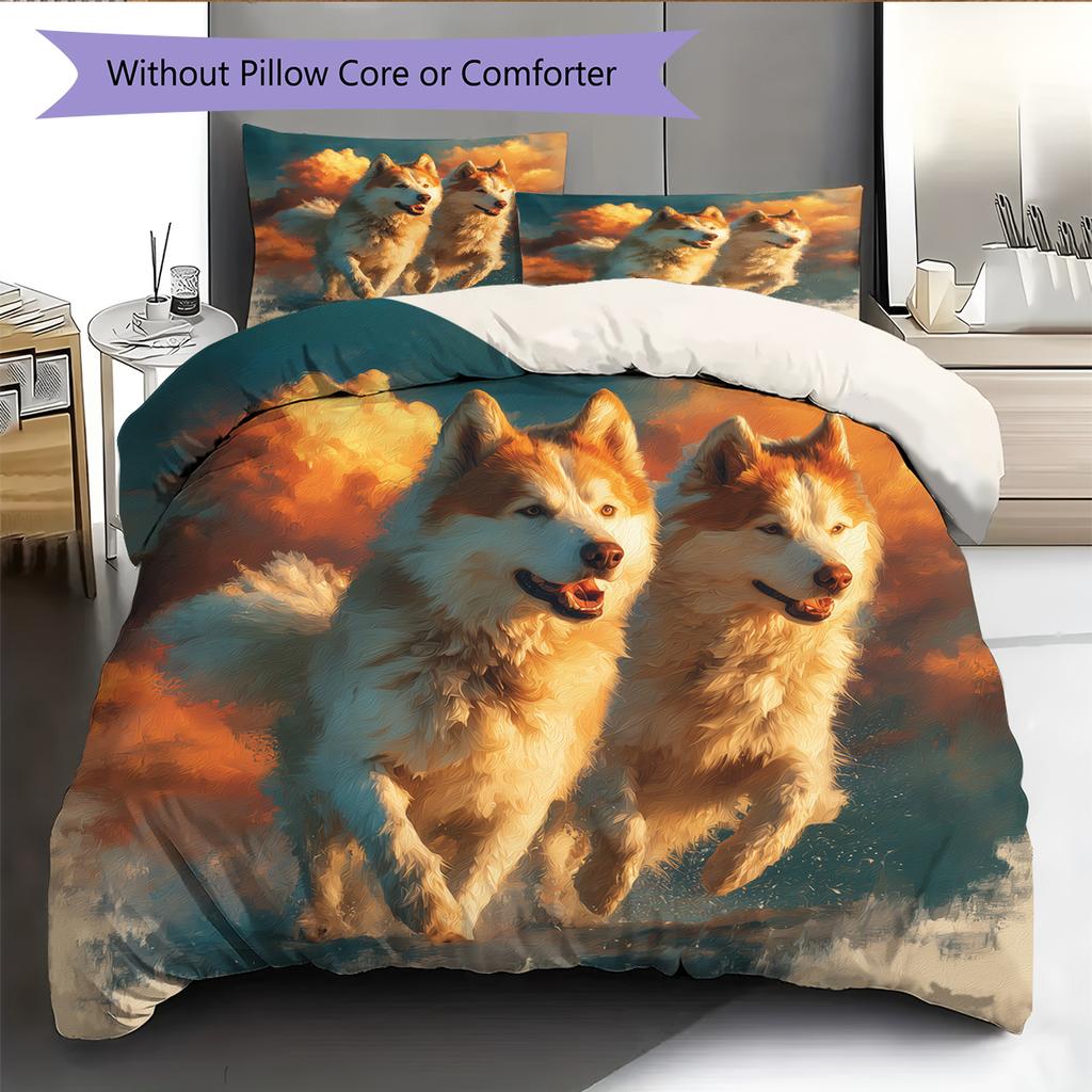 Husky and flowers Pattern Bedding Home Decoration Birthday Gift (1 * duvet cover + 2 * pillowcase, without core)