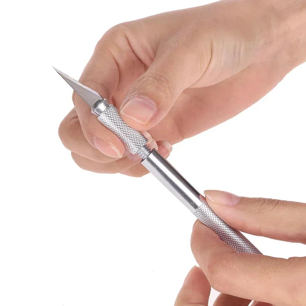 Non-Slip Metal Scalpel Knife Tools Kit Cutter Engraving Craft Knives + 5pcs Blades Mobile Phone PCB DIY Repair Hand Tools