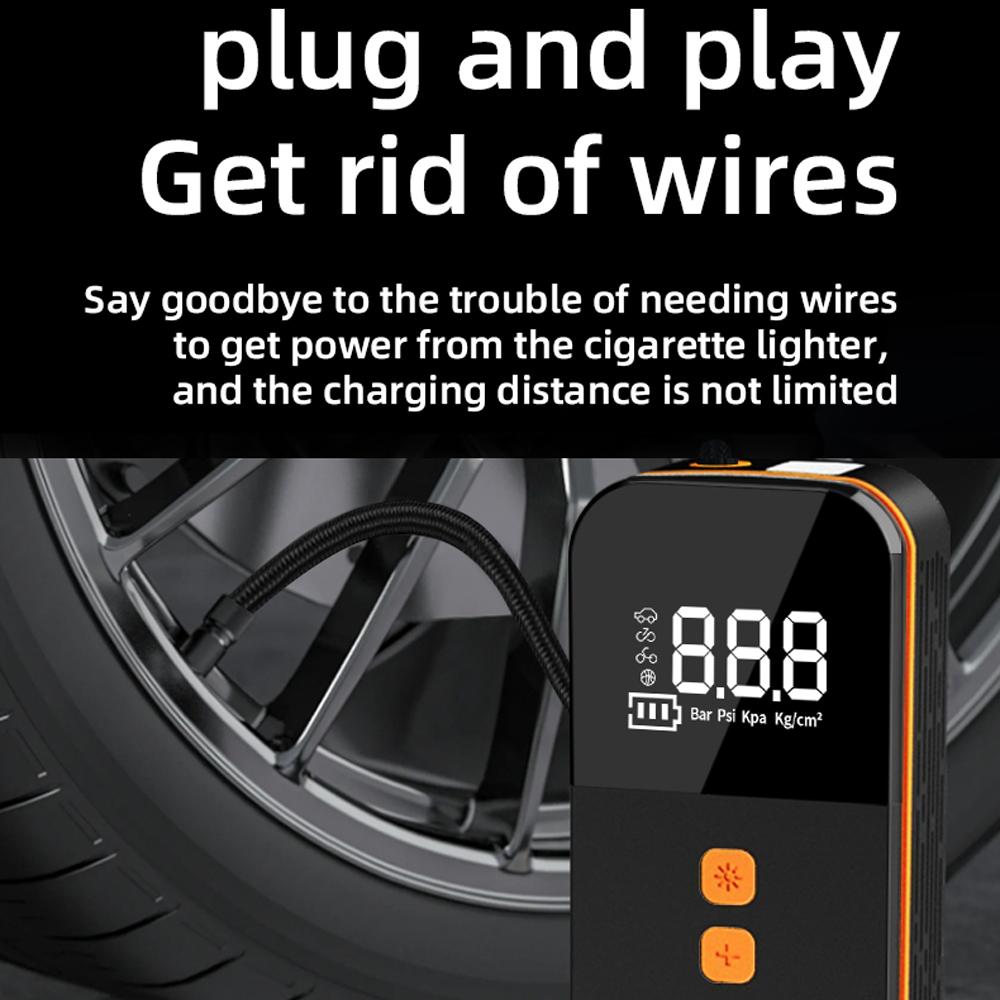 Portable Car Air Pump 150PSI Wireless Air Compressor Handheld Electric Tire Inflator with LED Light Support Power Bank