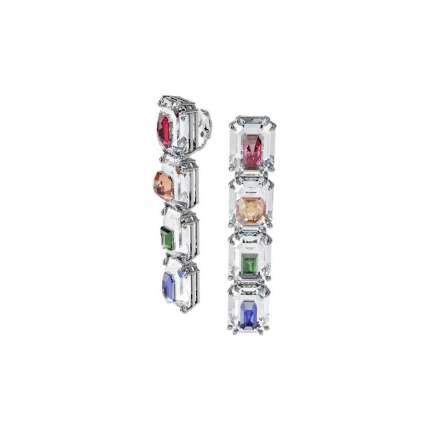 Swarovski Chroma Oversized Imitation Crystal Rhodium Plated Clip-On Earrings Rainbow Women earrings 5600628 Box (Random Color)