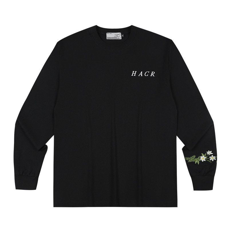 HACR's Harshandcruel Green Garland Embroider Bracelet Basic Pragmatic round Neck Long Sleeves T-shirt