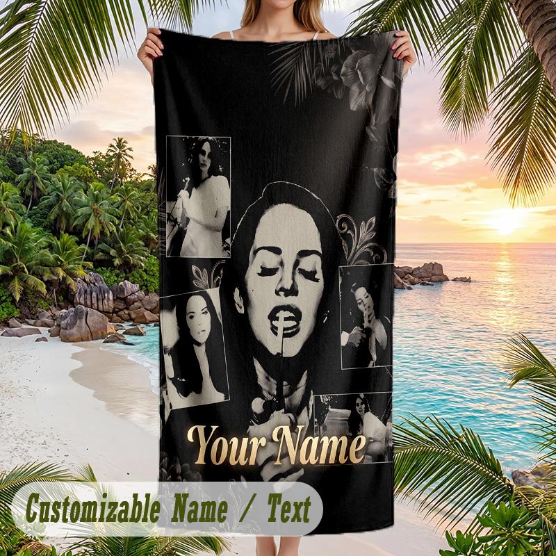 Lana Del Rey Strandtuch, Personalisierter Benutzerdefinierter Name Text, Schnelltrocknendes Großes Saugfähiges Handtuch Für Strand Pool