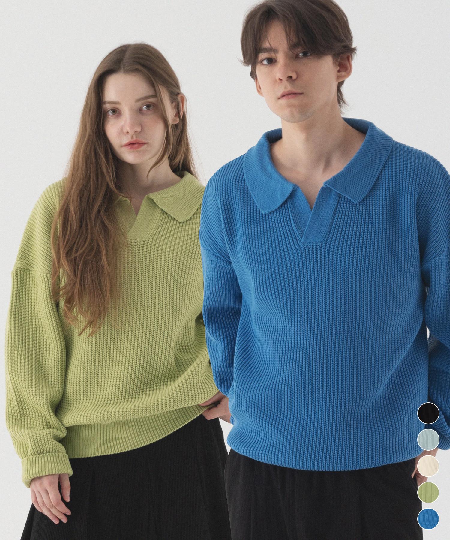 Pianer [2 Pack] Open Collar Oversized Hacci Knit (5 Colors) Olive/Xl