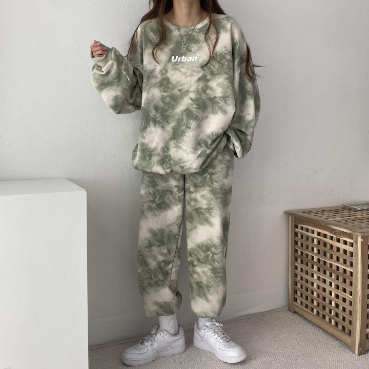 

Women s Fashion 2 Piece Set Hoodie Pants Printed Tracksuit Pullover Sweatshirt Trousers Tracksuit Suit XXXL зелений