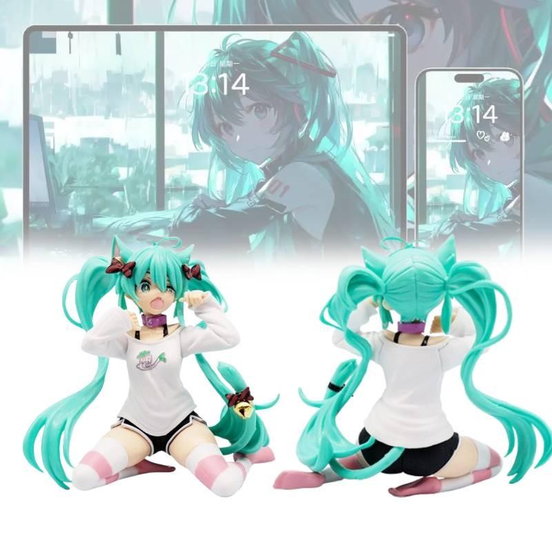 Hatsune Miku Figure Model Toy Cute Cat Ears Sitting Table Decoration Doll Figure