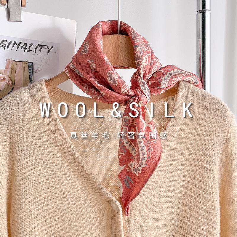 Mulberry Silk 61 Silk Wool Scarf High-end Square Scarf Light Luxury High-end Scarf Shawl Silk Scarf