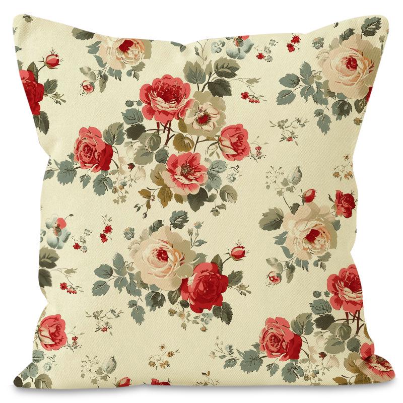 Spring Floral Linen Throw Pillow Cover for Sofa or Living Room