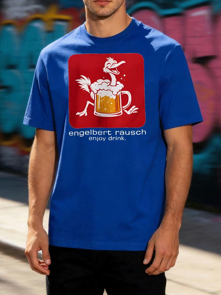 Unisex Crew Neck Tee Ostrich Beer Mug Cartoon Graphic Print Short Sleeve Summer Loose Casual Daily Top For Beer Loving Adult Males