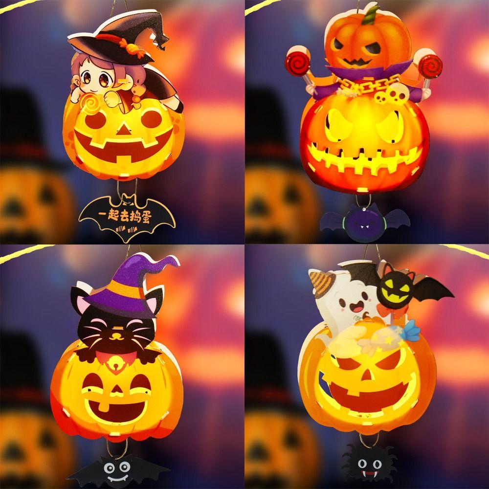 With Handle Halloween Pumpkin Lantern With LED Light Halloween Lantern DIY Materials  Children Toys