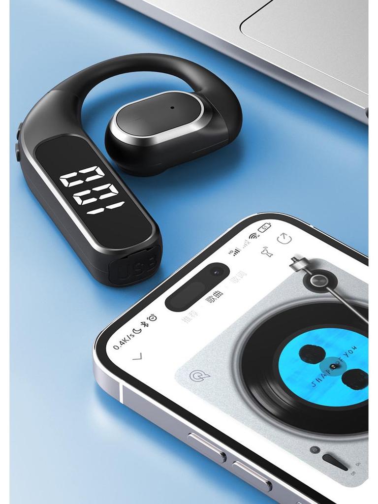 Bluetooth Wireless Stereo Ear-Hook Headset with Digital Display - Universal Fit