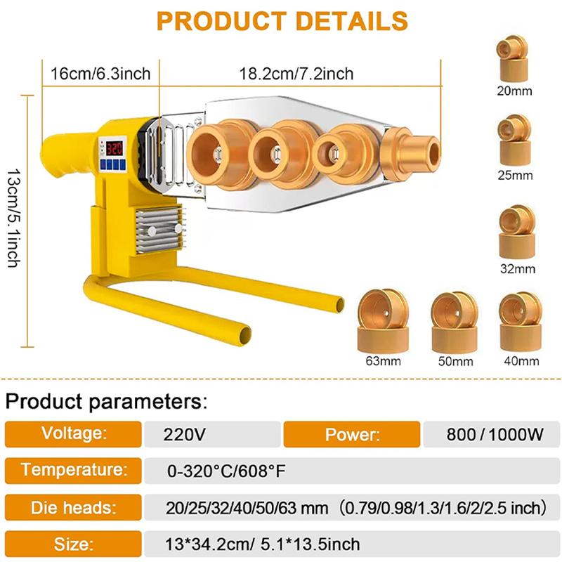 220V Pipe Welding Machine 800W/1000W Pipe Welding Iron PB/PP/PE/PPR Pipe Welding Tools, Home Water Pipe Plastic Welding Tools