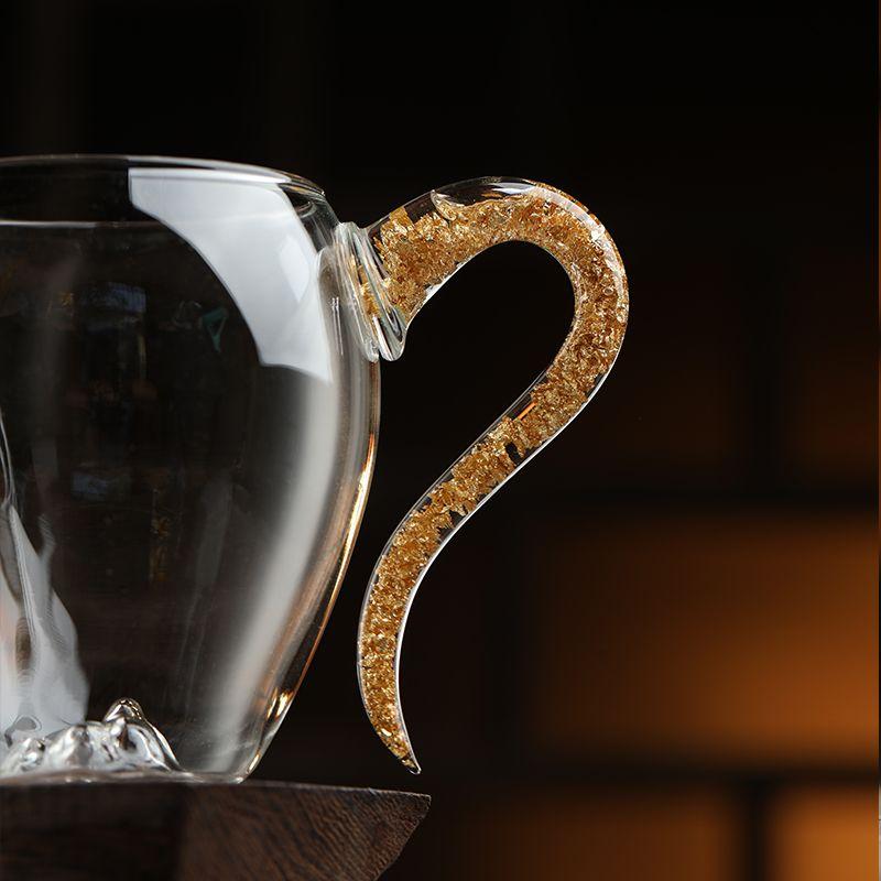 Crystal Glass Tea Set with Gold Accents, Heat-Resistant Borosilicate Pitcher,  Separator for Kungfu Brewing & Serving Set