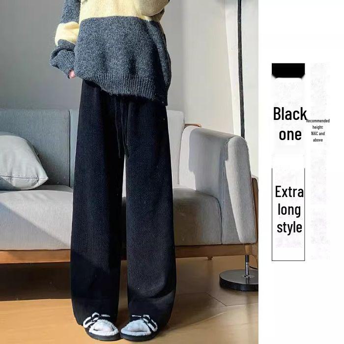 Pantalones de Café de Pierna Ancha y Cintura Alta para Mujer - Versátiles para Primavera, Otoño e Invierno con Terciopelo Plus, Corte Holgado, Estilo Casual Drapeado.