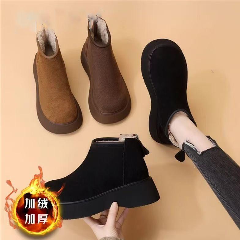 Fleece Chimney Chelsea Short Boots Tide Matte Thick-soled Big Head Thick-soled Muffin Martin Boots Women's 2025 New Autumn and Winter