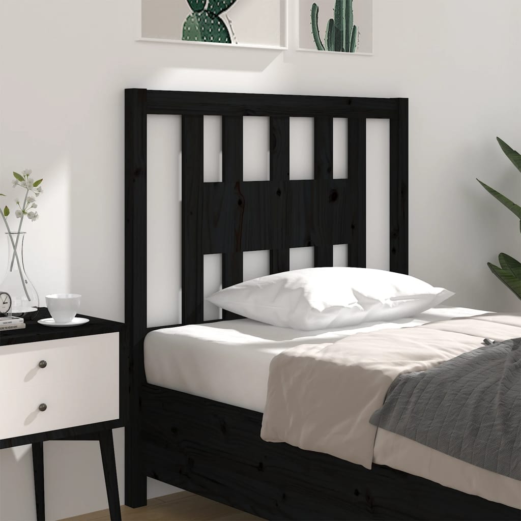 Headboard In Black 96 X 4 X 100 Cm Solid Pine Wood