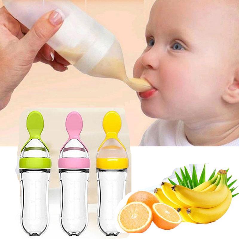 1Pc Safe Useful Silicone Baby Bottle With Spoon Food Supplement Rice Cereal Bottles Squeeze Spoon Milk Feeding Bottle Cup