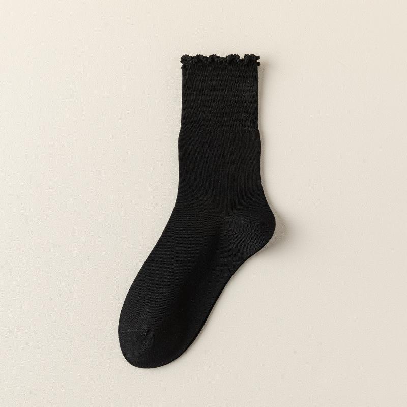 Spring and Autumn Women's Socks, Candy Color, Black Fungus Edge, Middle Tube, Stack Socks, Boneless Long Tube Postpartum Socks for Pregnant Women