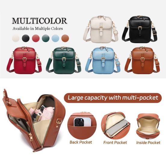 Women Travel Crossbody Bag Faux Leather Shoulder Bag with Adjustable Strap Messenger Bag Crossbody Purse for Cellphone Cards Keys