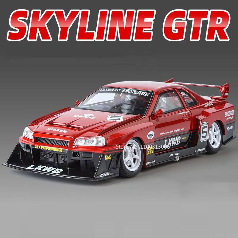 1:24 Metal SKYLINE GTR Models Cars Toys Alloy Diecast 4 Doors Opened Sports Car with Light Sound Vehicles Toy for Kids Gifts