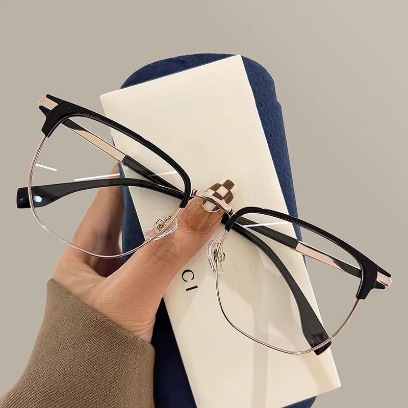 Retro Half-frame Flat Glasses Frame Big Face Men's Big Frame Slim Eyebrow Line Eye Lens Frame Optical Glasses 8958