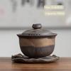 Chinese Rough Pottery Gaiwan Teacup Retro Handmade Ceramic Tea Tureen Household Tea Maker Travel Portable Teaware Accessories