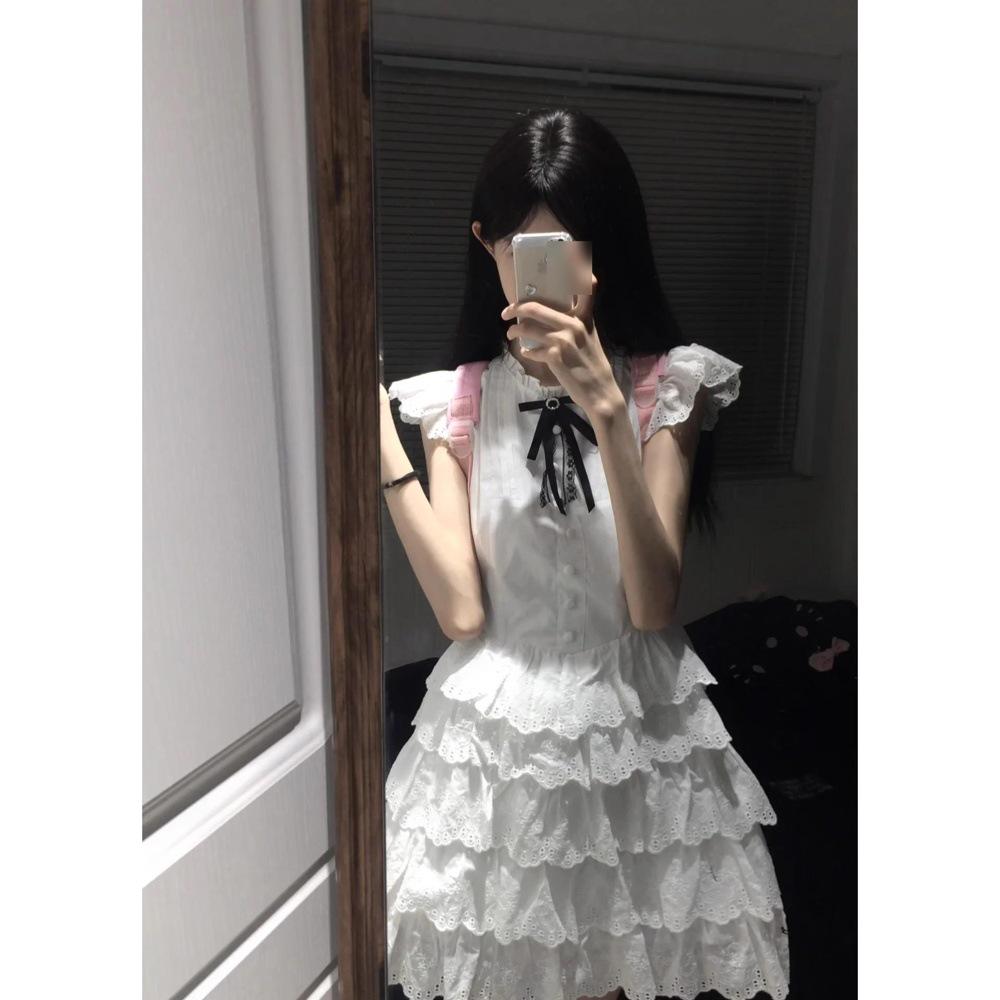 

Chic College-Style Puff Sleeve Summer Dress with Bow and Fluffy Skirt M (45-50kg)