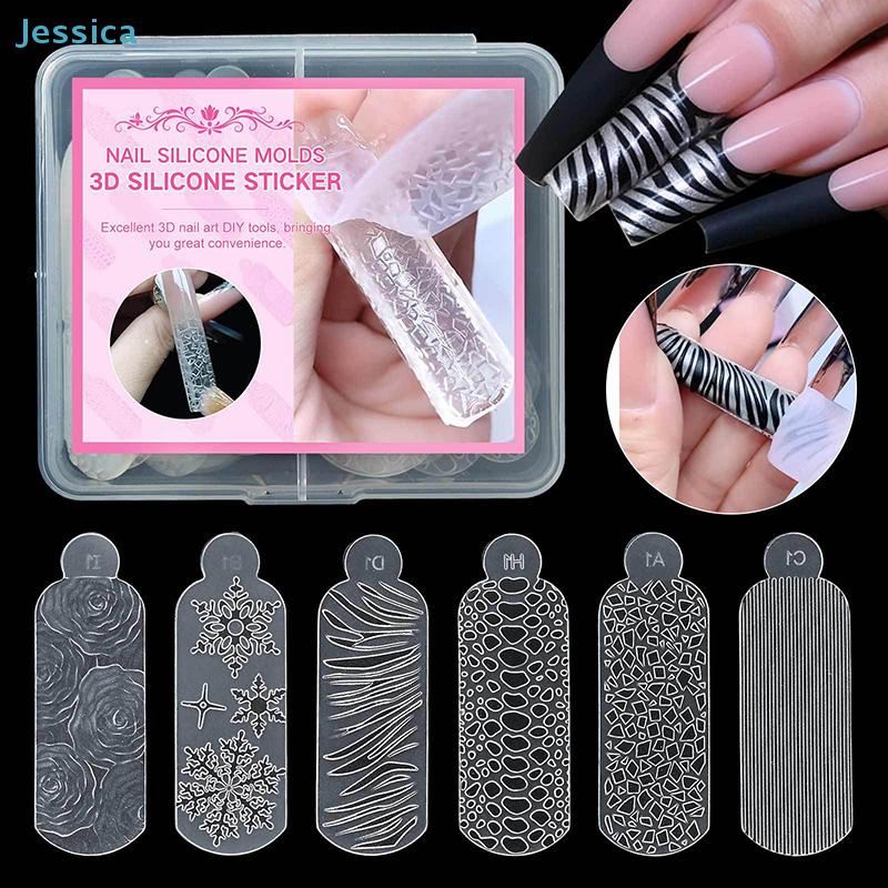 3D Silicone Nail Art Mold Set - 2 Shapes Nail Stamping Templates for Geometric & Striped Nail Designs (Multi-Size)