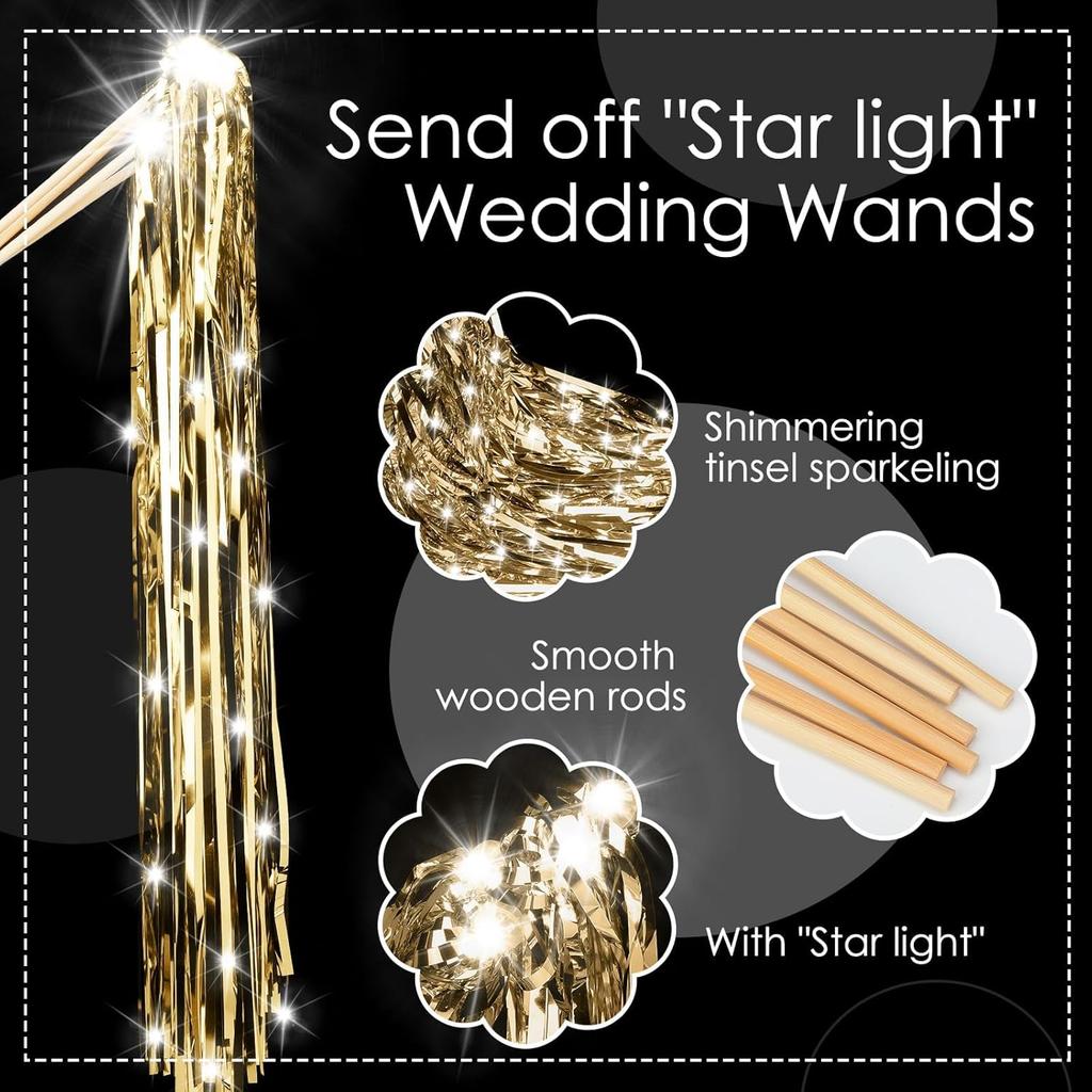 48 Pcs Lighted Wedding Wands LED Tinsel Wands Light up Streamers for Wedding Send off and Exits Baby Shower Birthday Party Favors(Champagne)