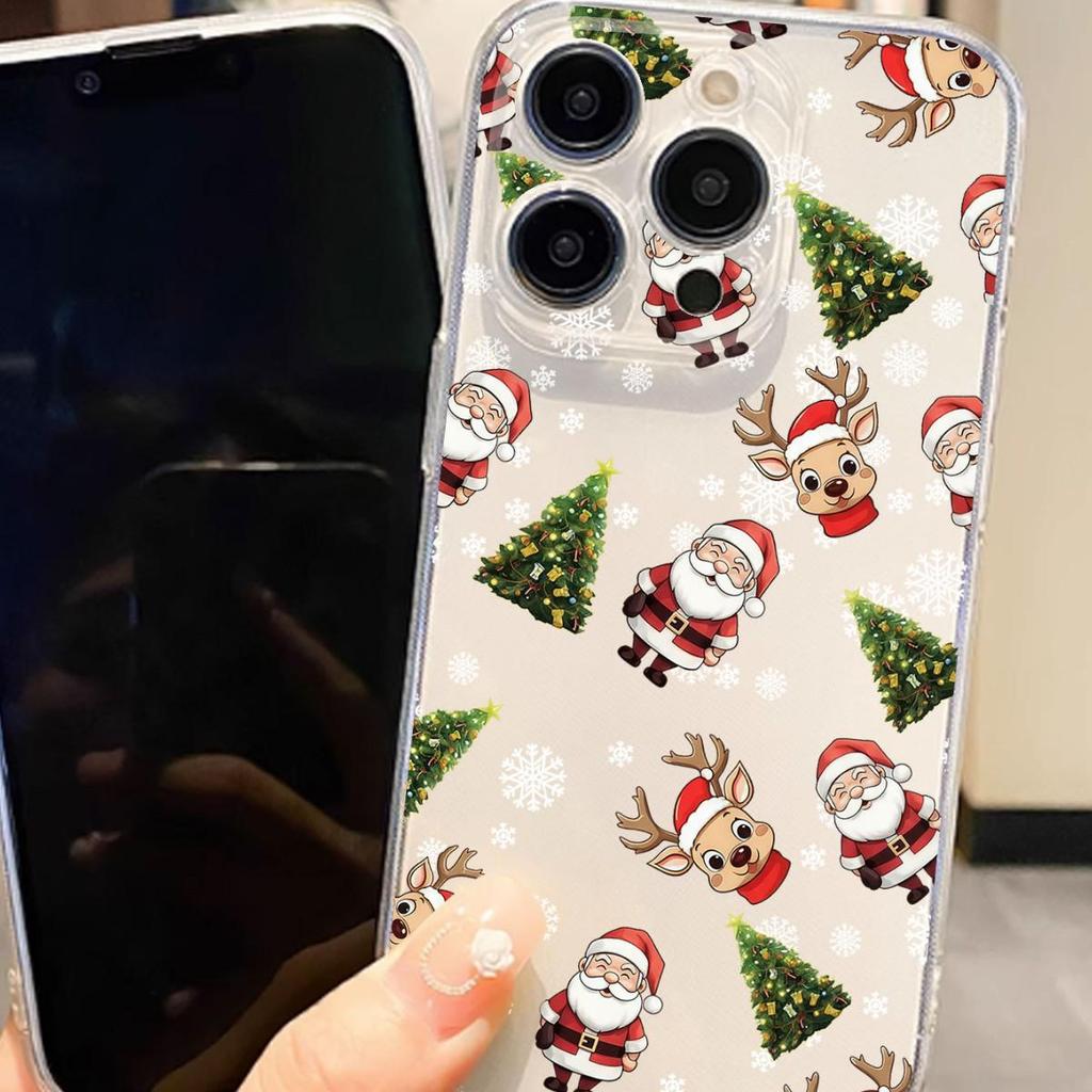 Santa Claus & Tree Shockproof Clear Case for iPhone 15/16/17 Pro Max