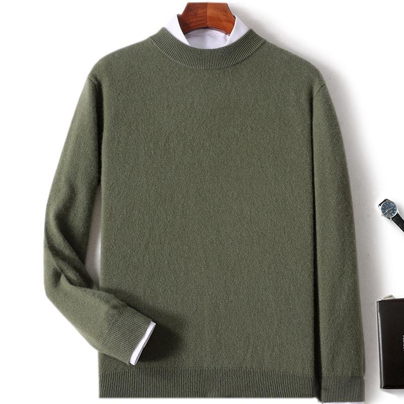 New Semi-turtleneck Cashmere Sweater Men's Thickened Sweater Solid Color Long-sleeved Wool Knitting