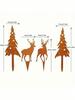 4-Pack Antique Bronze Deer Statues with Trees, Rustic Outdoor Garden Sculptures for Patio Yard Decor