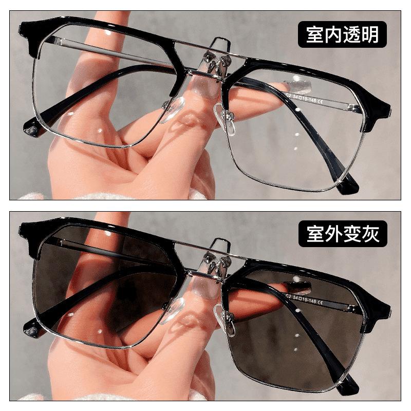 Color-changing half-frame myopia glasses, men's large frame looks thin and handsome, and flat light mirrors can be equipped with prescription lenses
