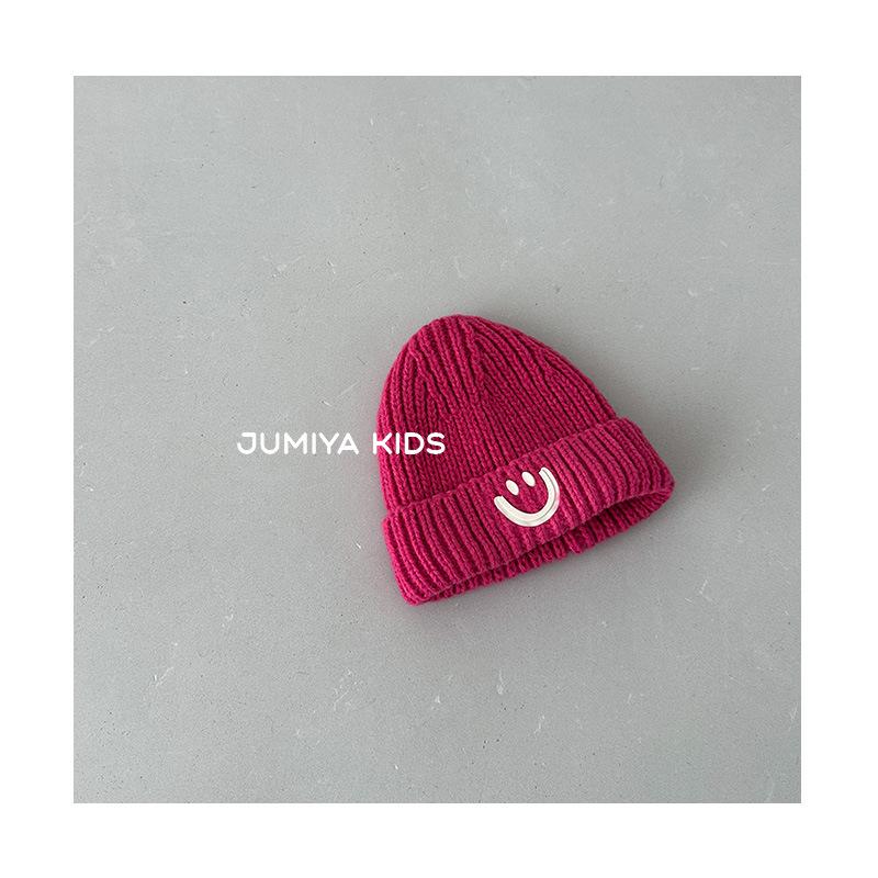 Children's Hats Autumn and Winter New Baby Knitted Pullover Hats for Boys and Girls Smiling Face Ear Protection Hats