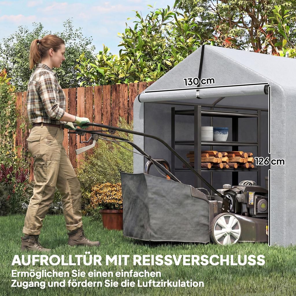 Garage Tent 2.2 x 1.6 m, Waterproof, Roll-Up Door, Steel Frame, UV-Resistant, Light Grey
