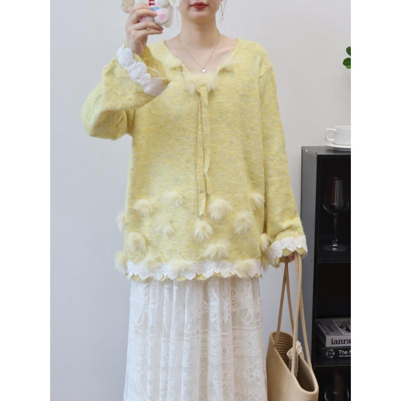 Autumn and Winter New Bead Design Knitted Sweater Top Loose Soft Waxy Gentle Wind Sweater Pullover Woman