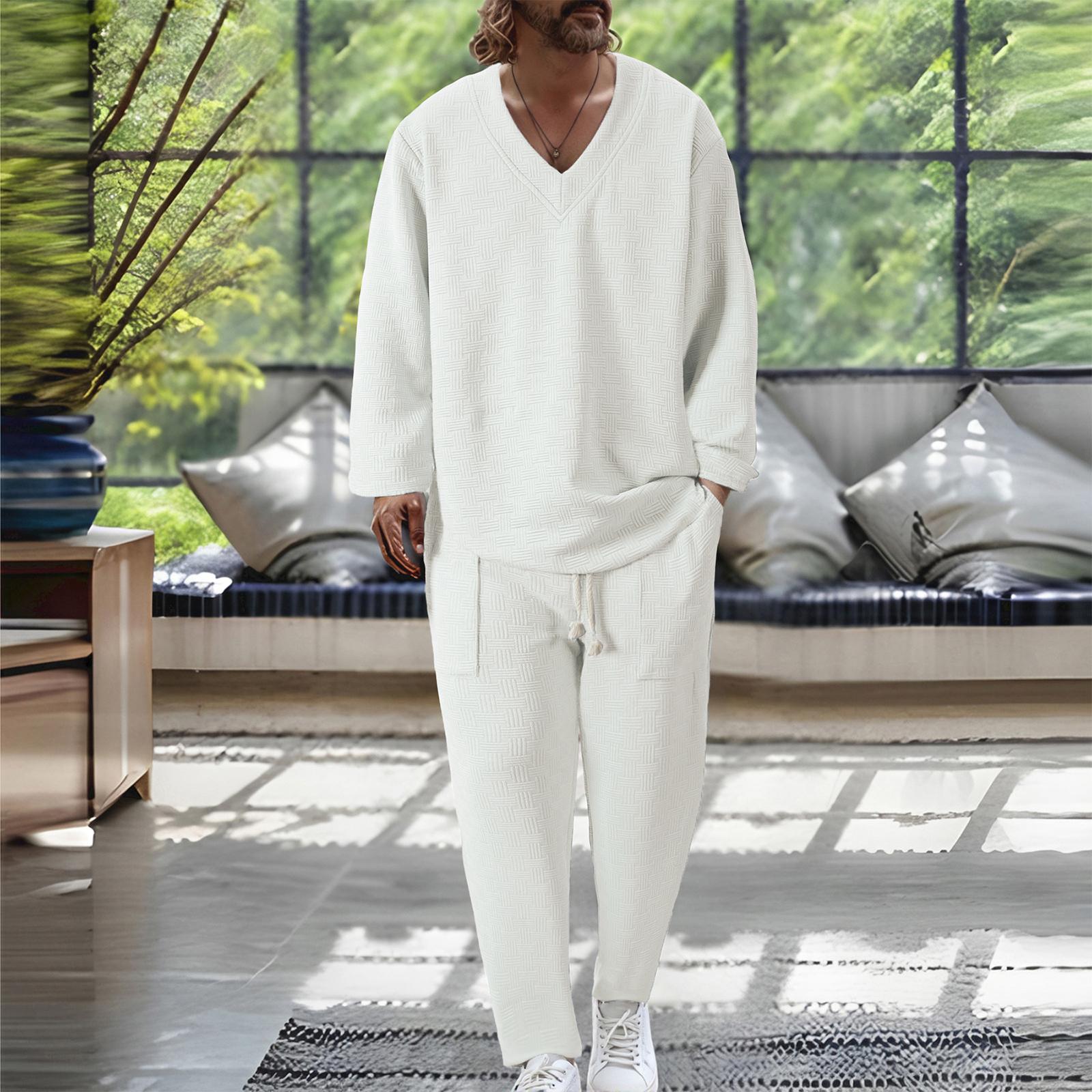 

Мужская повседневная рубашка с воротником-стойкой на пуговицах с длинными рукавами и длинные брюки, спортивный костюм XL белый