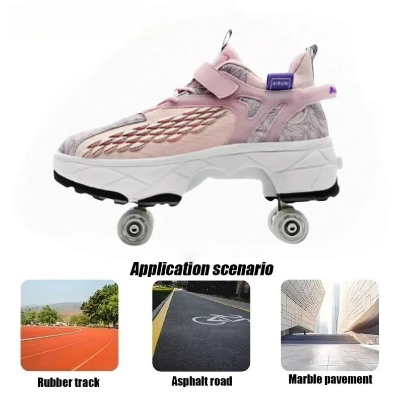 Women's Roller Skates Boys Girls Sports Shoes with Retractable Wheels Breathable Skating Boots Christmas Birthday Display Gift