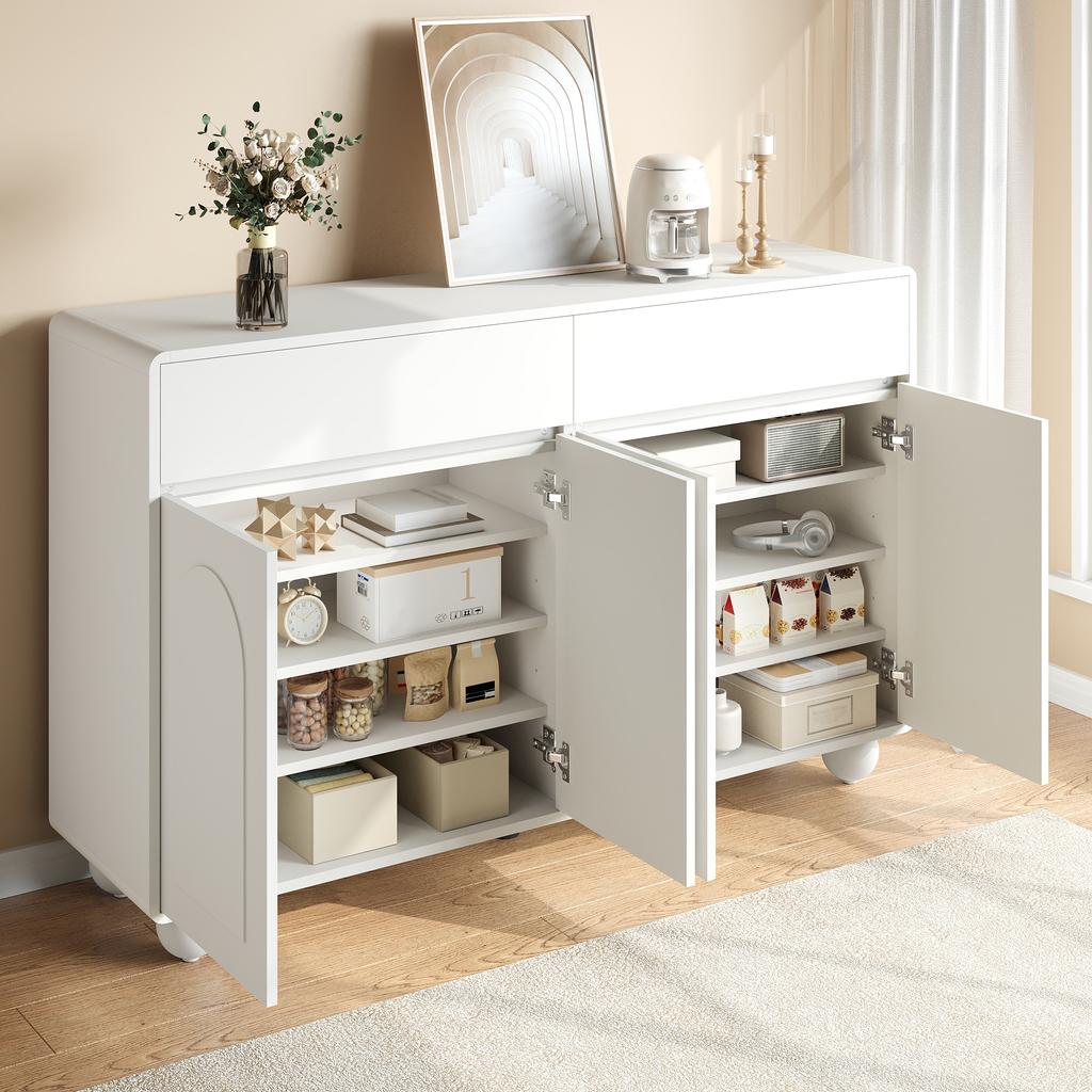 Sideboard Wohnzimmer mit geschwungenen Türen, Moderner Schrank aus Spanplatte und MDF, Runde Metallfüße