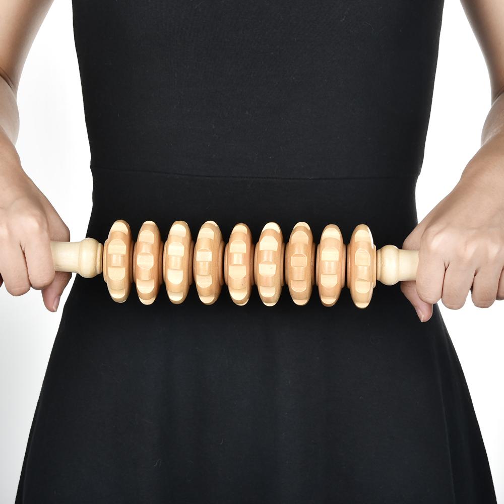Wood Massage Stick 9 Roller Massager Reflexology Therapy Blood Circulation Soothe Stiff Muscle Relief Pain Whole Body