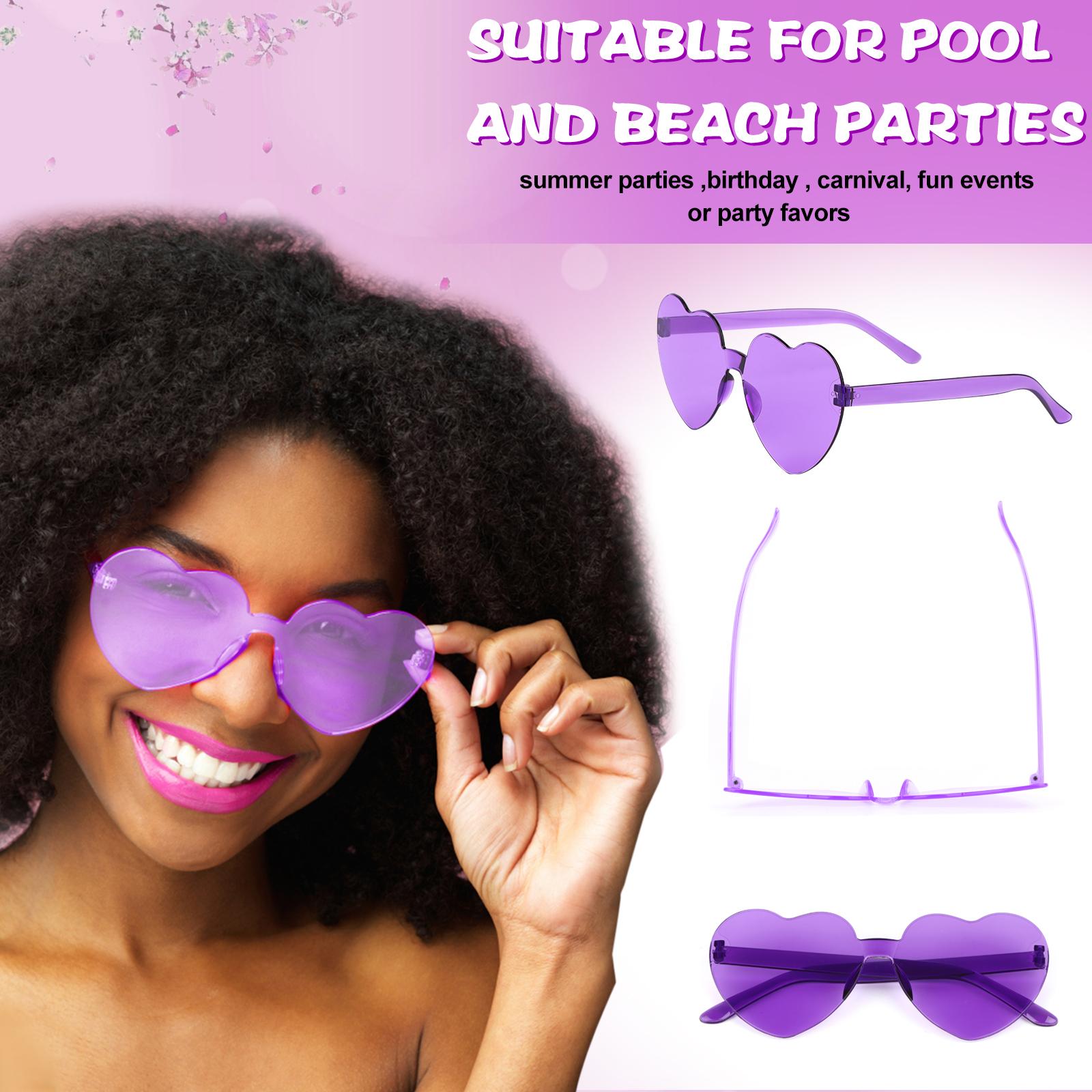 

Piaopiaoniu 12 шт. Солнцезащитные очки в форме сердца, фиолетовые, прозрачные, без оправы, очки в стиле хиппи для девичника синий