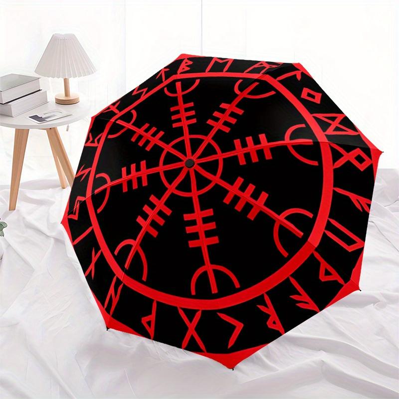 1pc Viking Compass Automatic Open/close, Heavy-Duty Iron Frame & 8-Rib Structure, Compact Folding Umbrella for Women/Men, All-Season Travel, Halloween