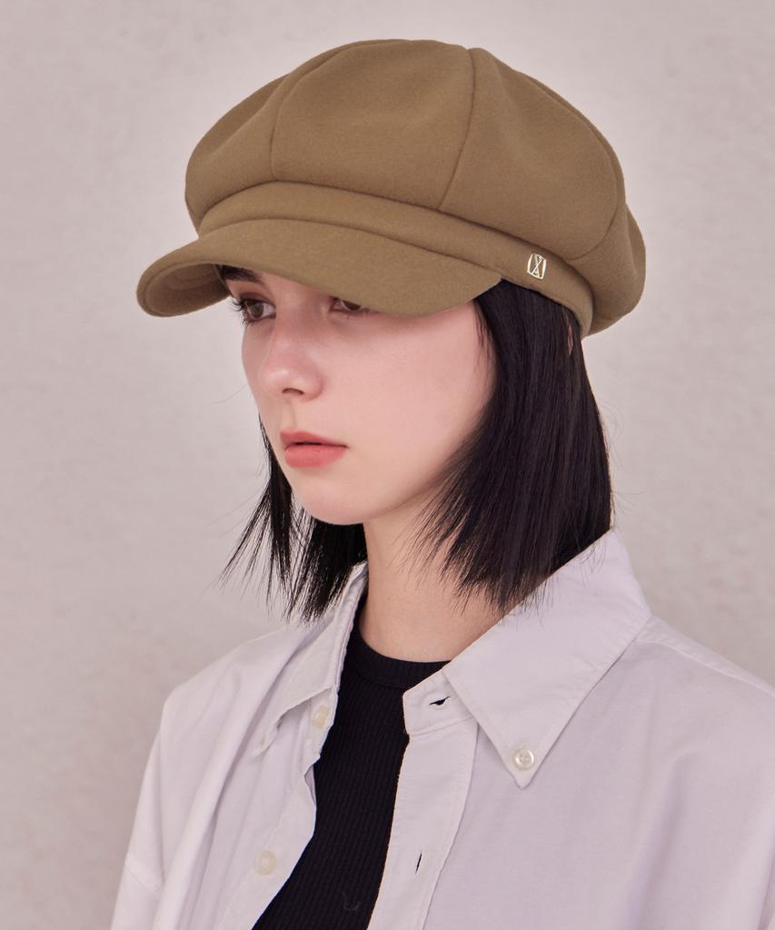 Bajal Va Square Studded Wool Newsboy Cap Beige