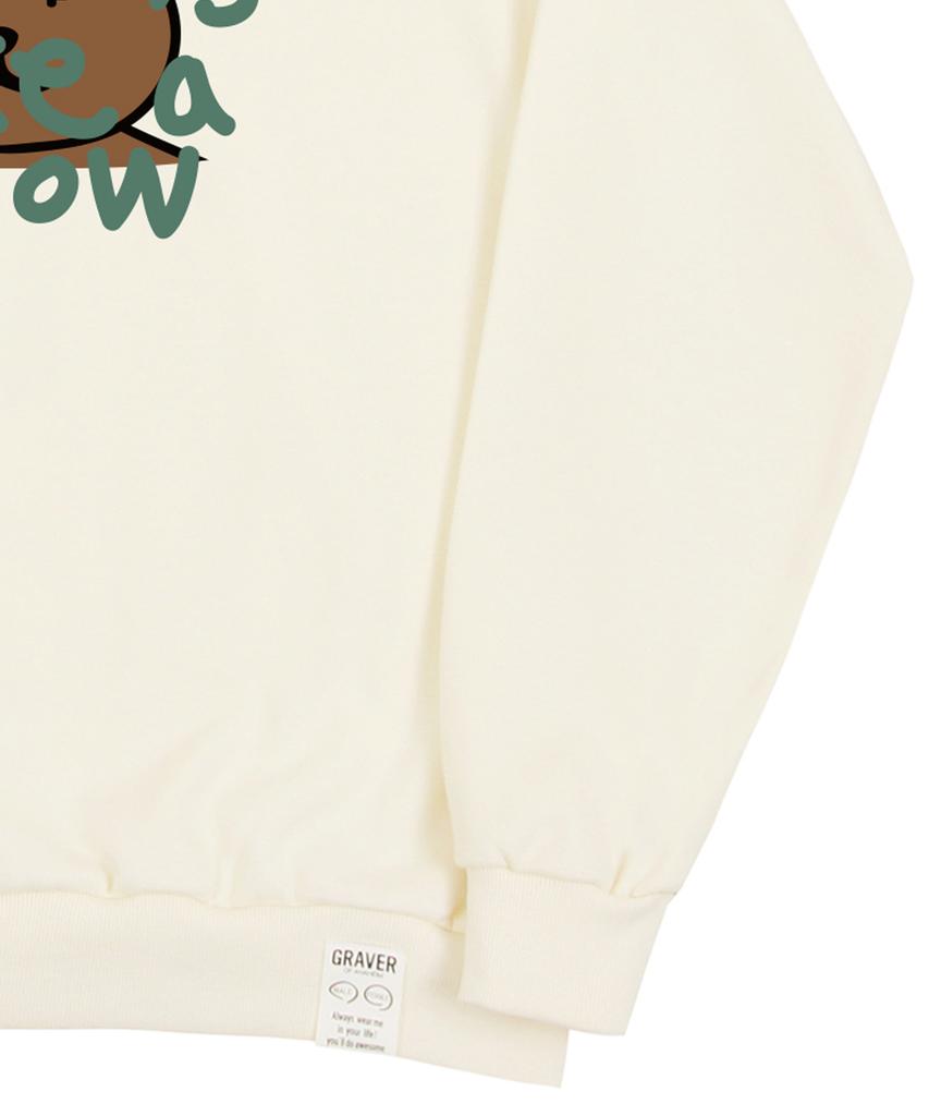 GRAVER [Unisex] Big Drawing Letter Bear Sweatshirt_Cream/Green Logo